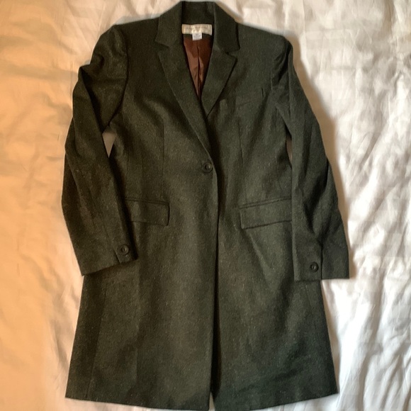 Jones New York Jackets & Blazers - JNY petite lightweight wool/nylon/silk heathered dark green coat/long blazerEUC